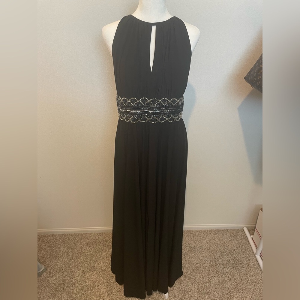 R&M Richards Black Maxi Dress with Embellished Waist